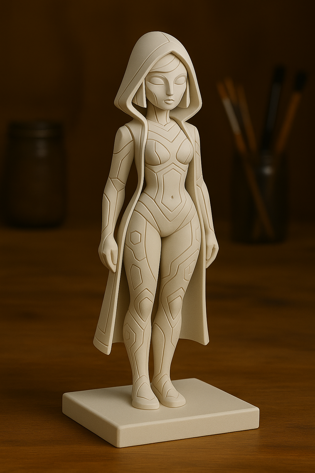 Mystic Guardian – Futuristic Hooded Woman Statue