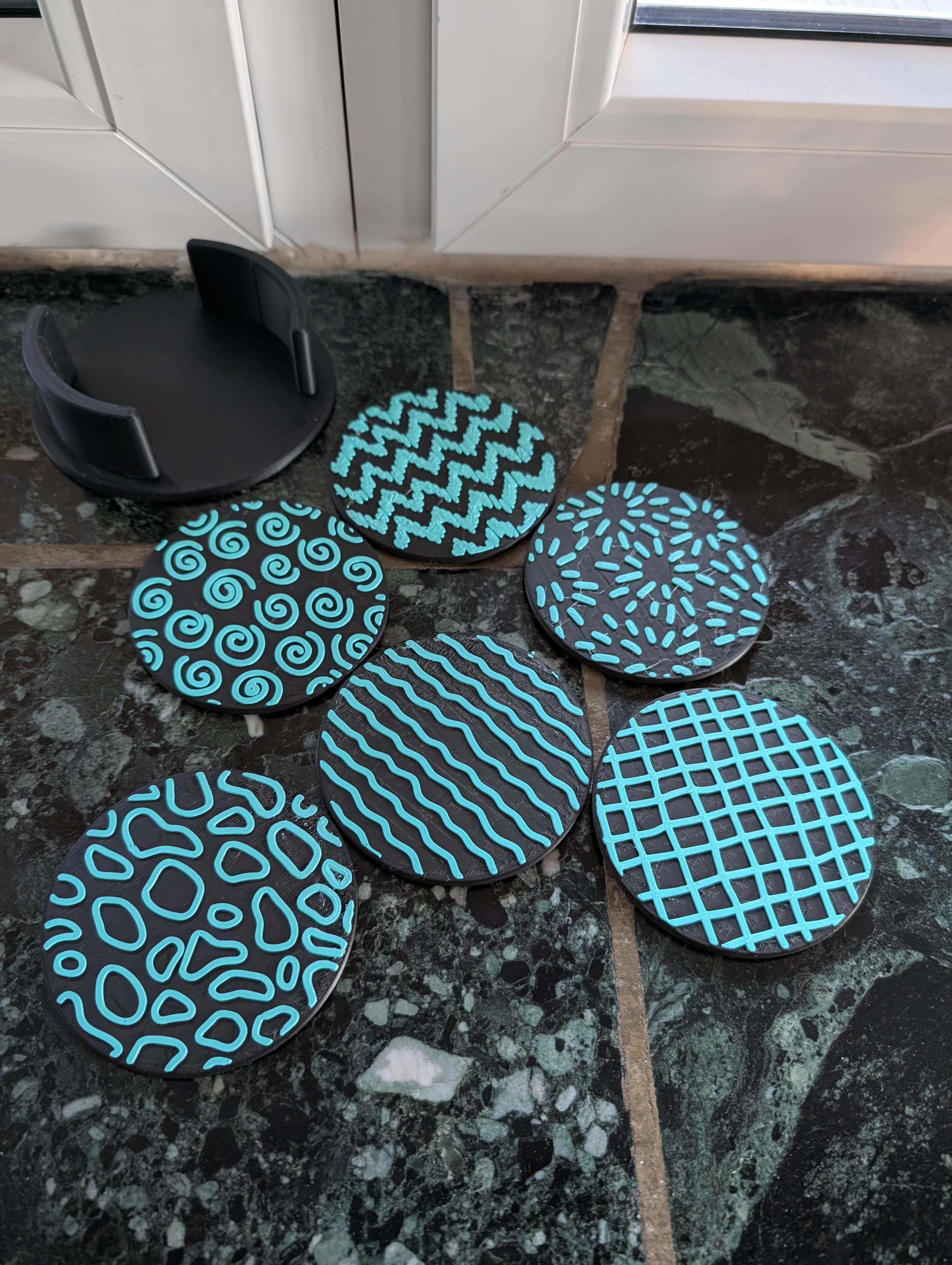 Coaster Set (6 Designs) + Holder, No Supports Needed