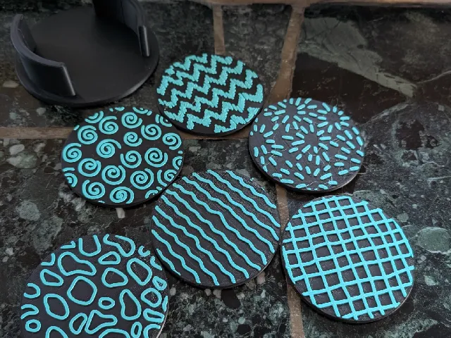 Coaster Set (6 Designs) + Holder, No Supports Needed