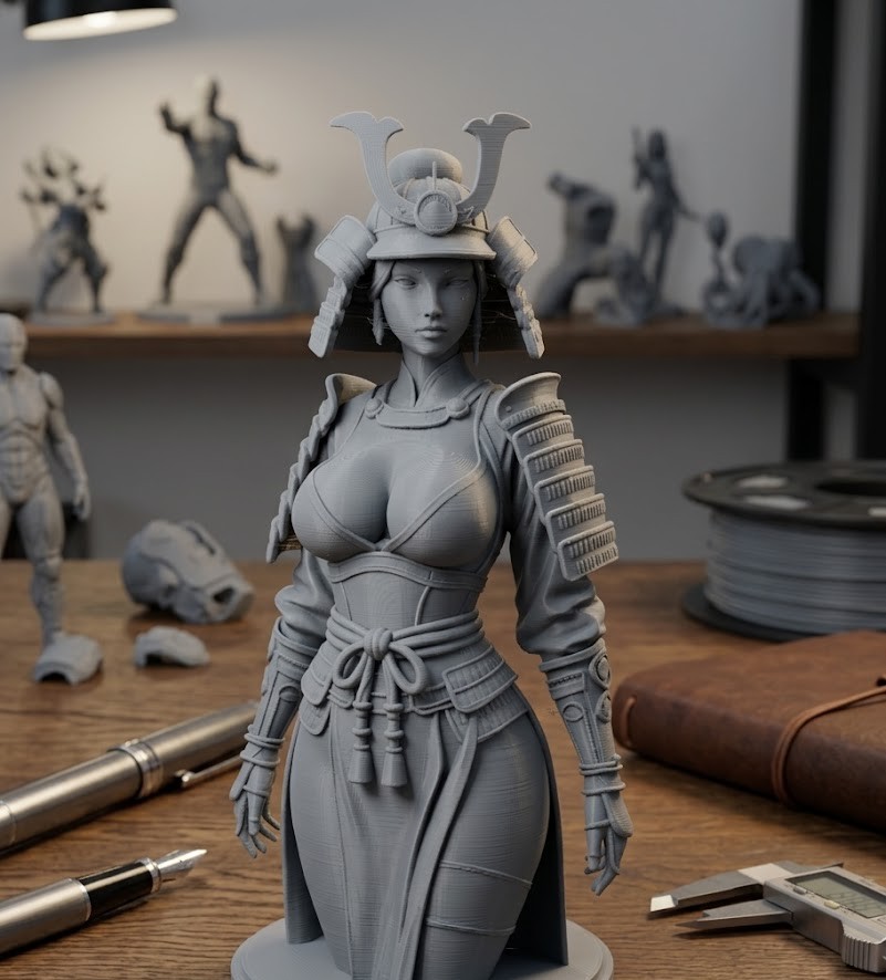 bust of a sexy samurai woman with big breasts