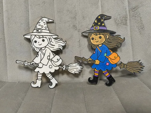 Witch on a Broom – 2-Color Relief Plaque