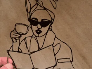 line art girl and cofee, wall art girl and coffe