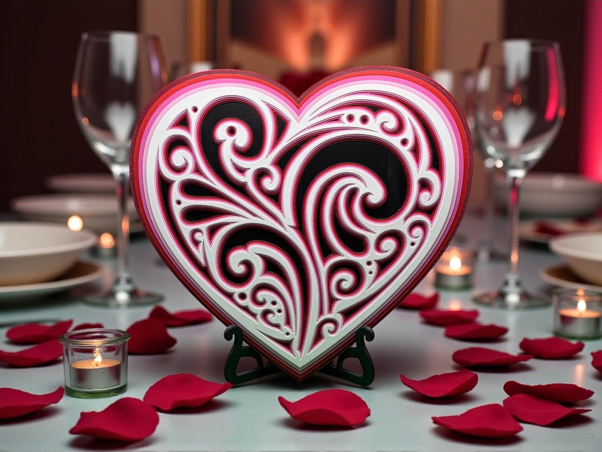 Ornate Heart Filigree Display & Keychain - Layered No AMS required