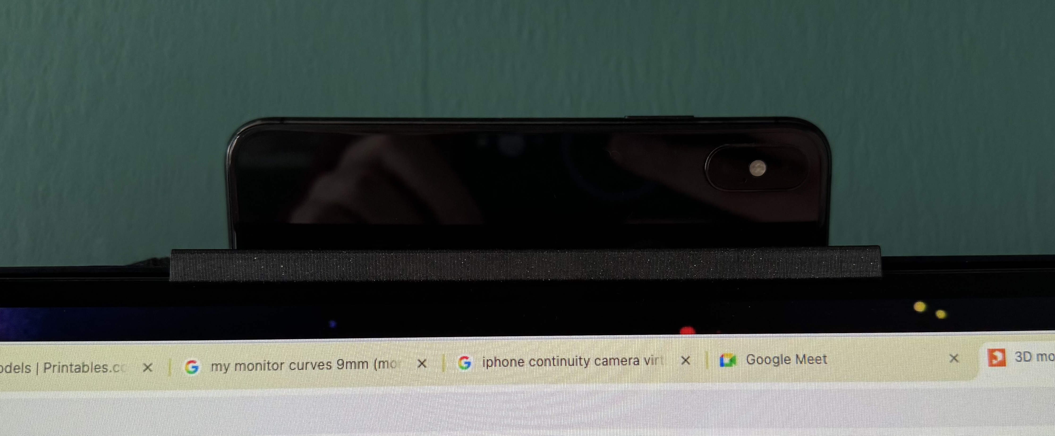 Phone holder for behind monitor - Very specific for iPhone X behind LG 35WN75C
