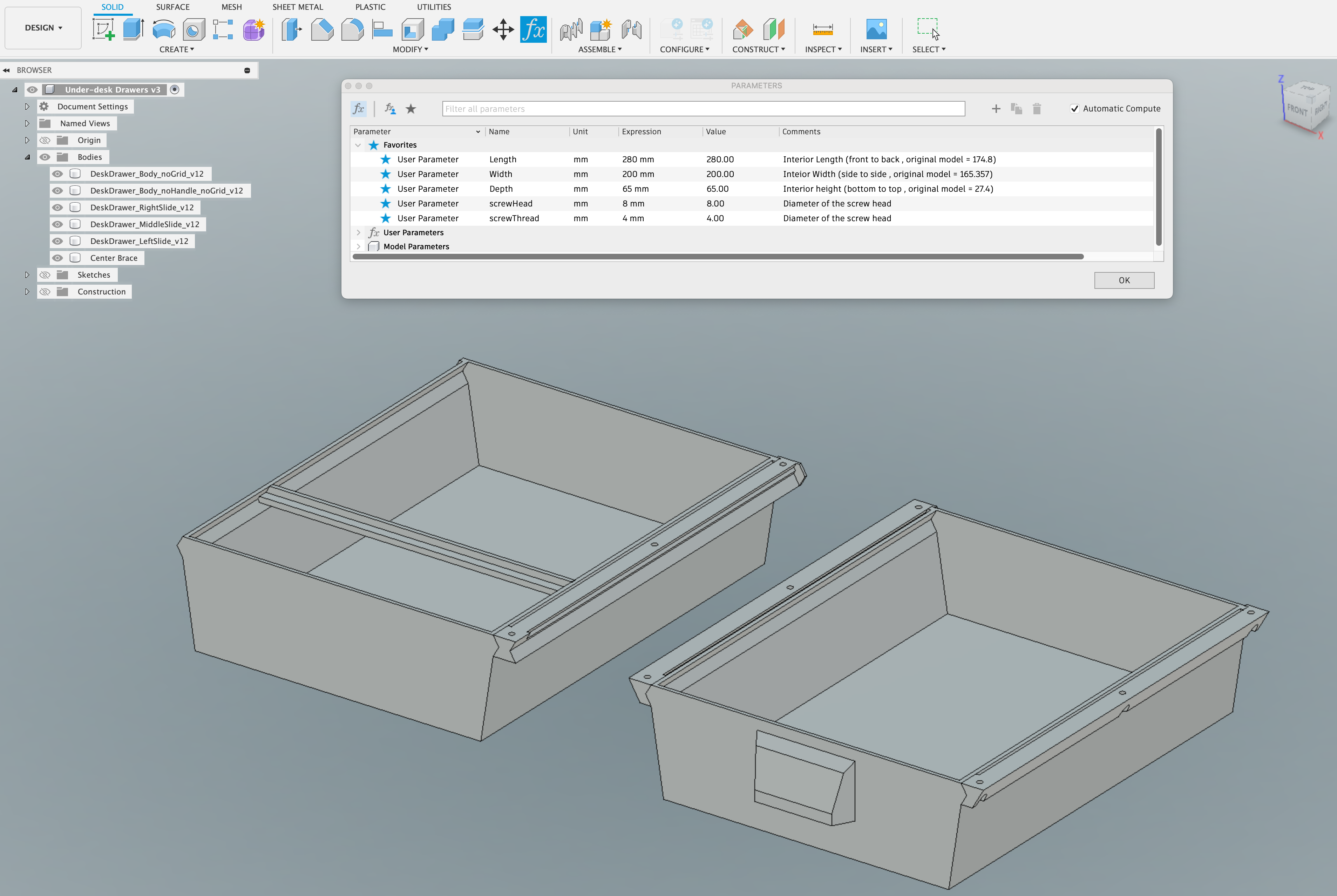 Miniatura 3 do modelo 3D Parameterized Under Desk Drawer