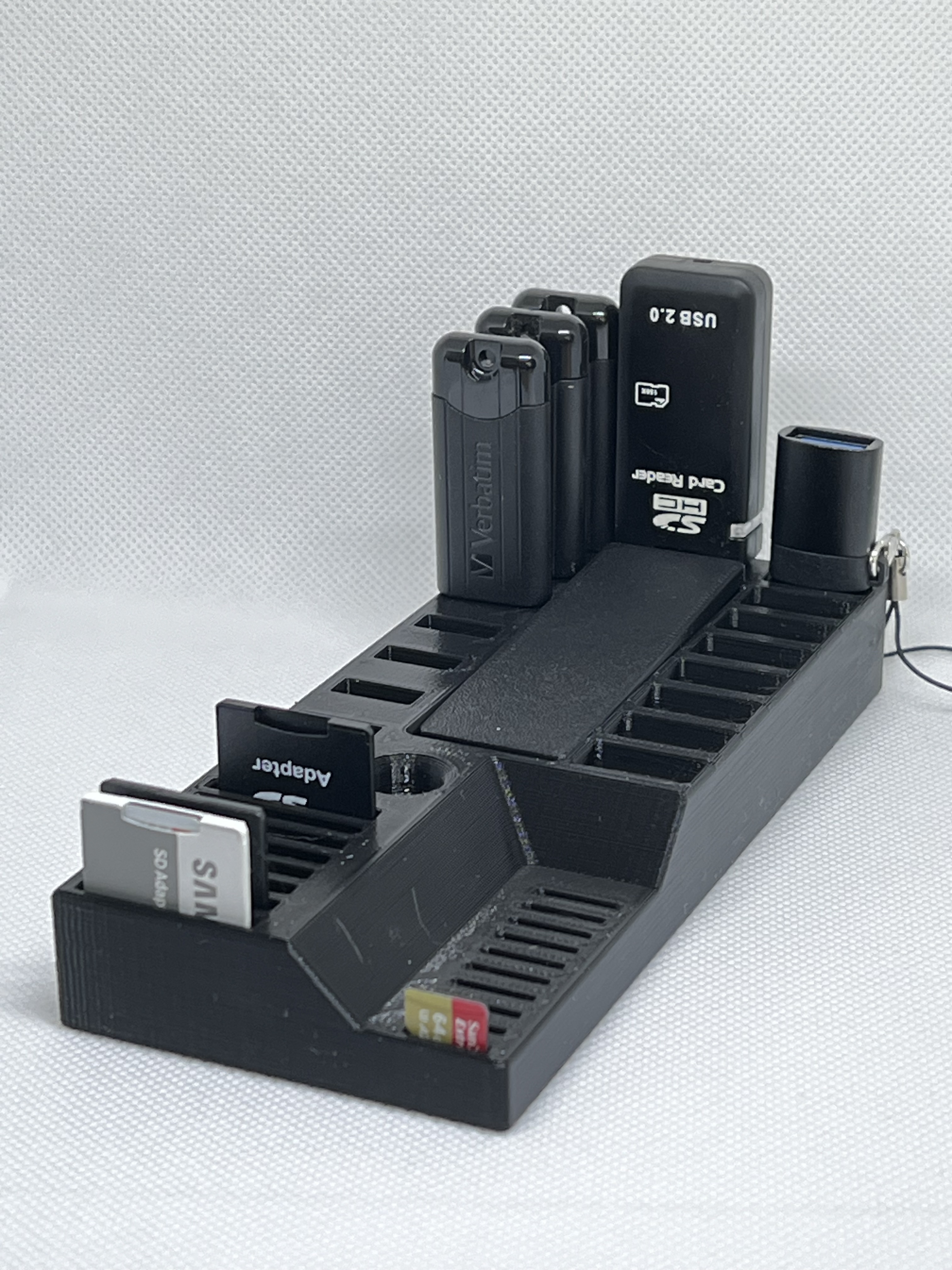 USB & SD card holder with covered storage