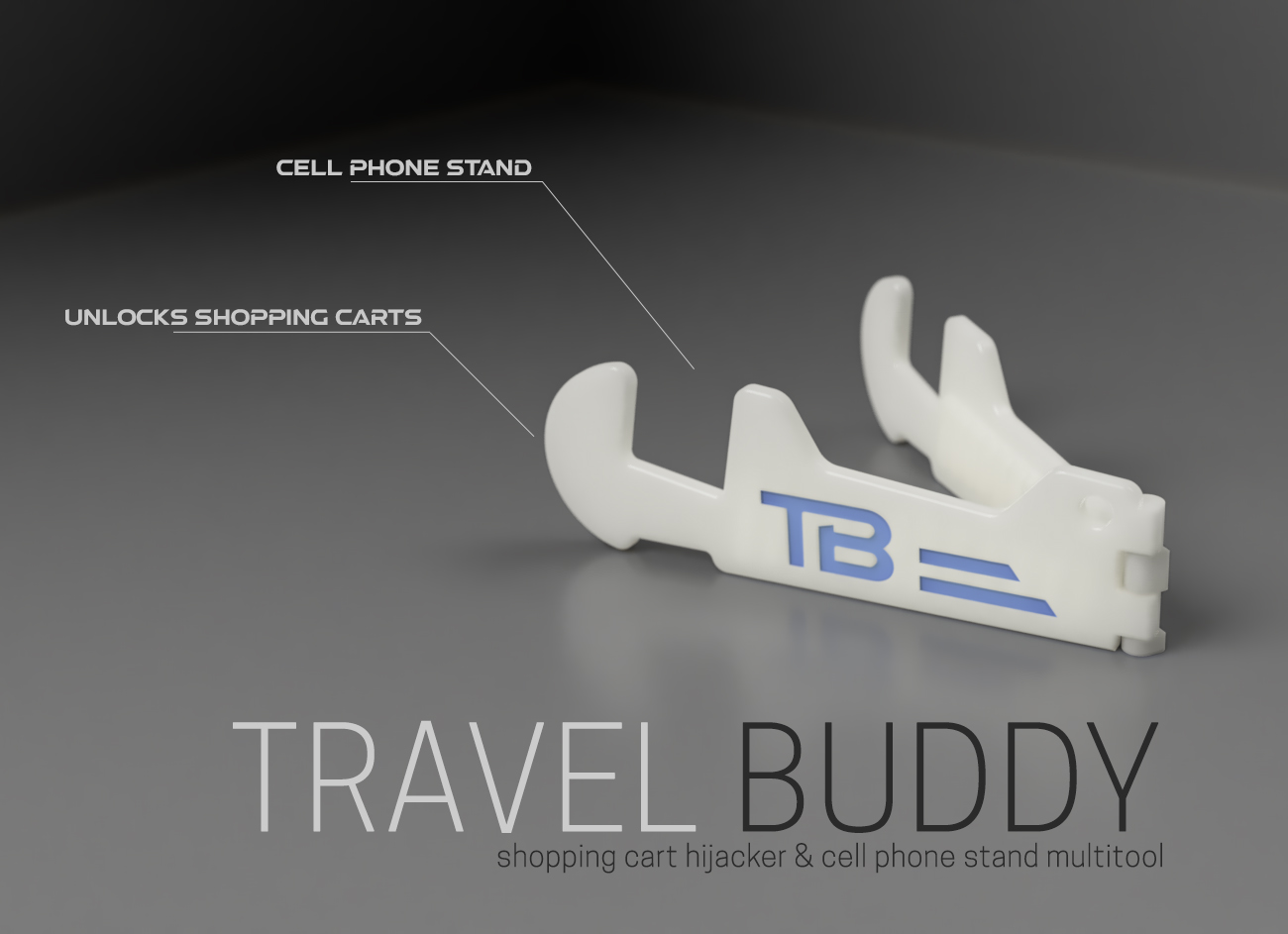 Travel Buddy - cell phone stand & shopping cart hijacker multitool - printed in place