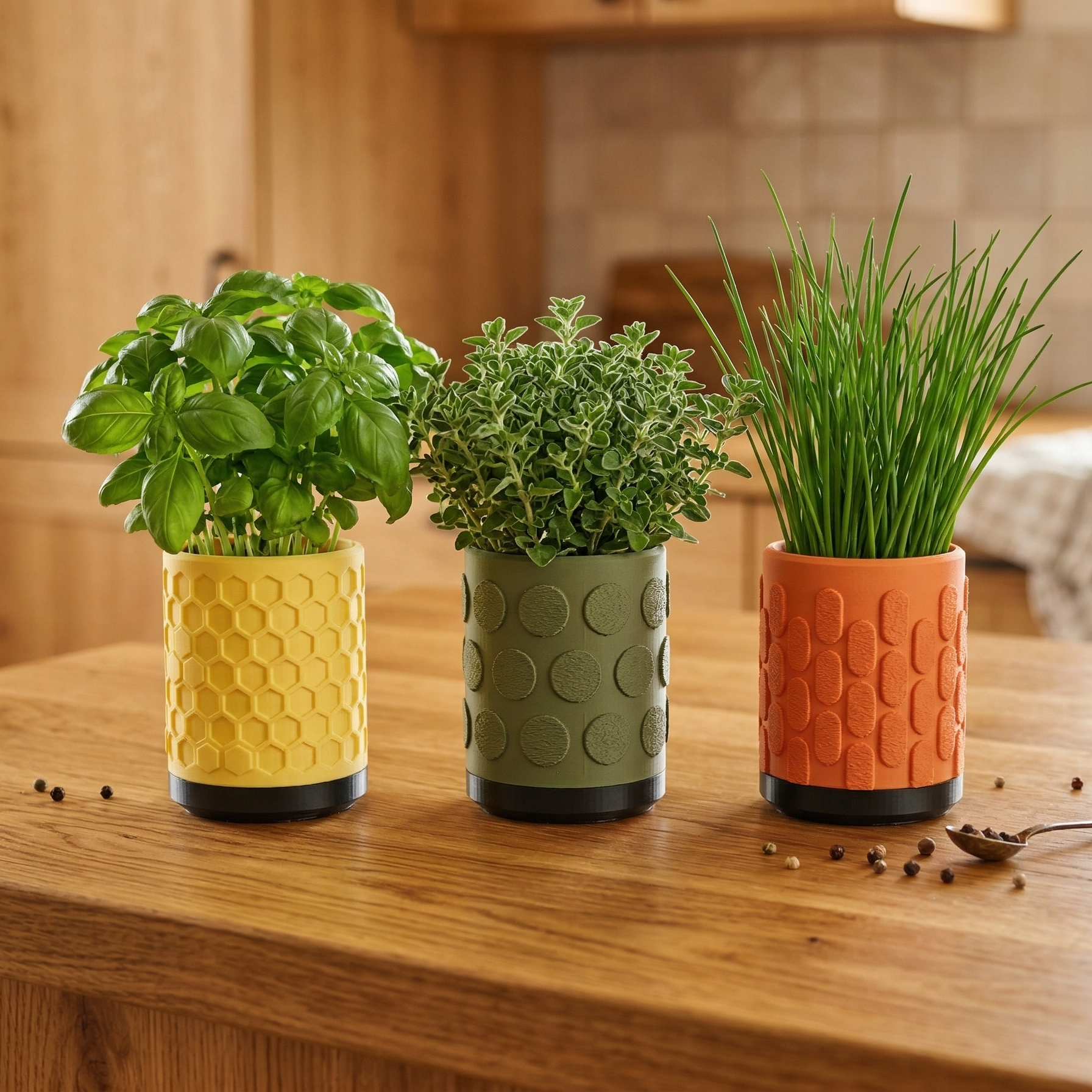 Kitchen Planter Trio: Honey, Circles & Beans 3D model by adampiersa