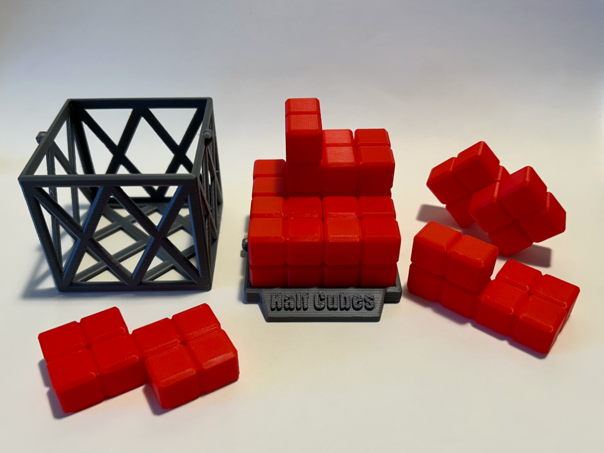 Half Cubes Cube Puzzle with Base and Cage