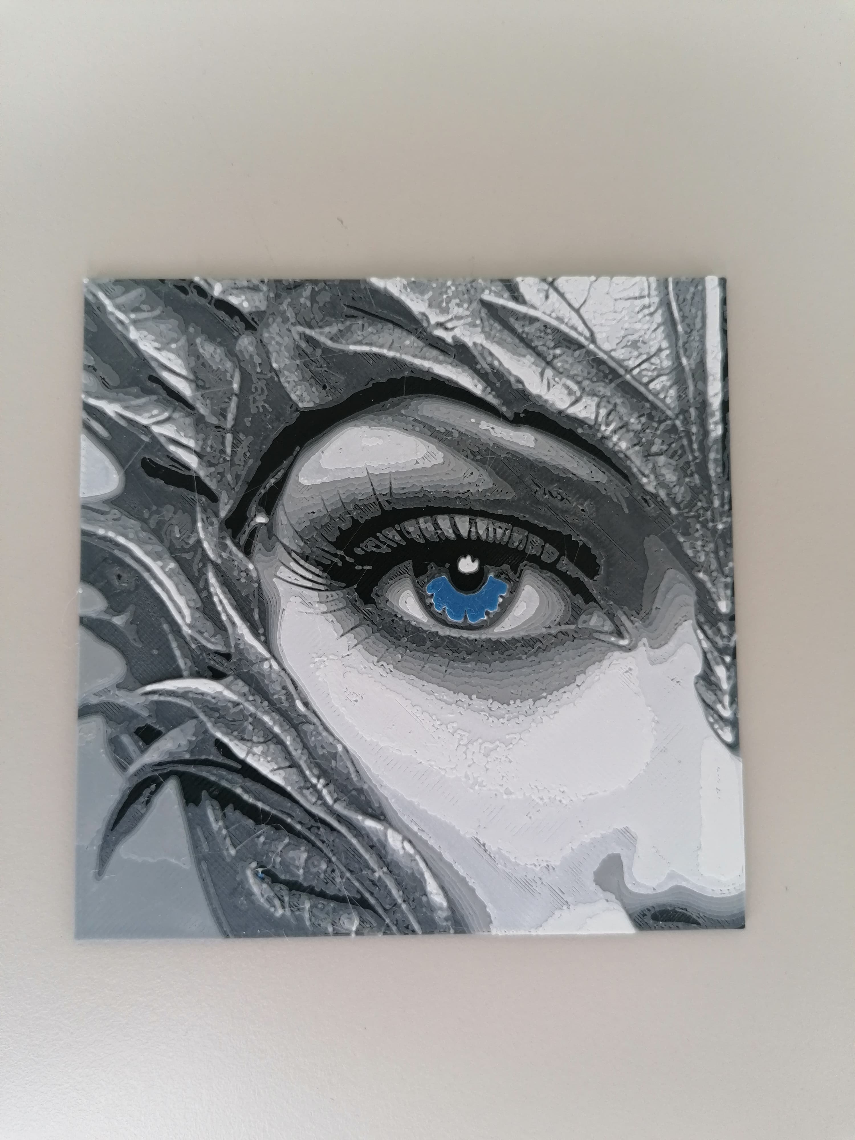 Hueforge Dragon rider with blue eye (remixed with two more grey colors)