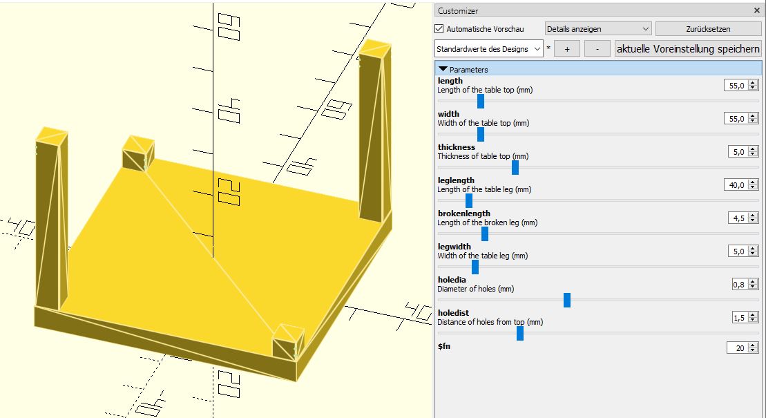 Miniatura 6 do modelo 3D Impossible table repair Customizeable (.scad)