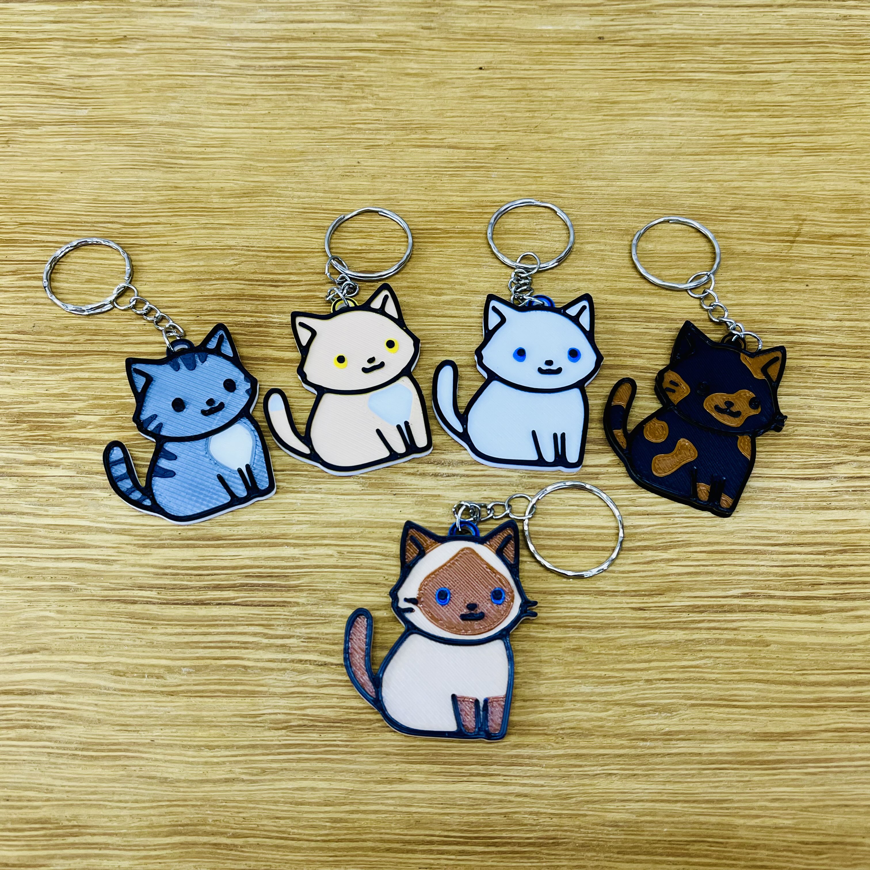 Cute Siamese Cat Keychain with Blue Eyes