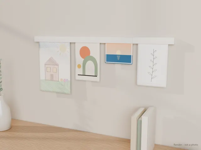 Kids Art Display Rail – Push Up to Hang, Pull Down to Remove, Hidden Steel-Ball Grip, 200 mm Modules