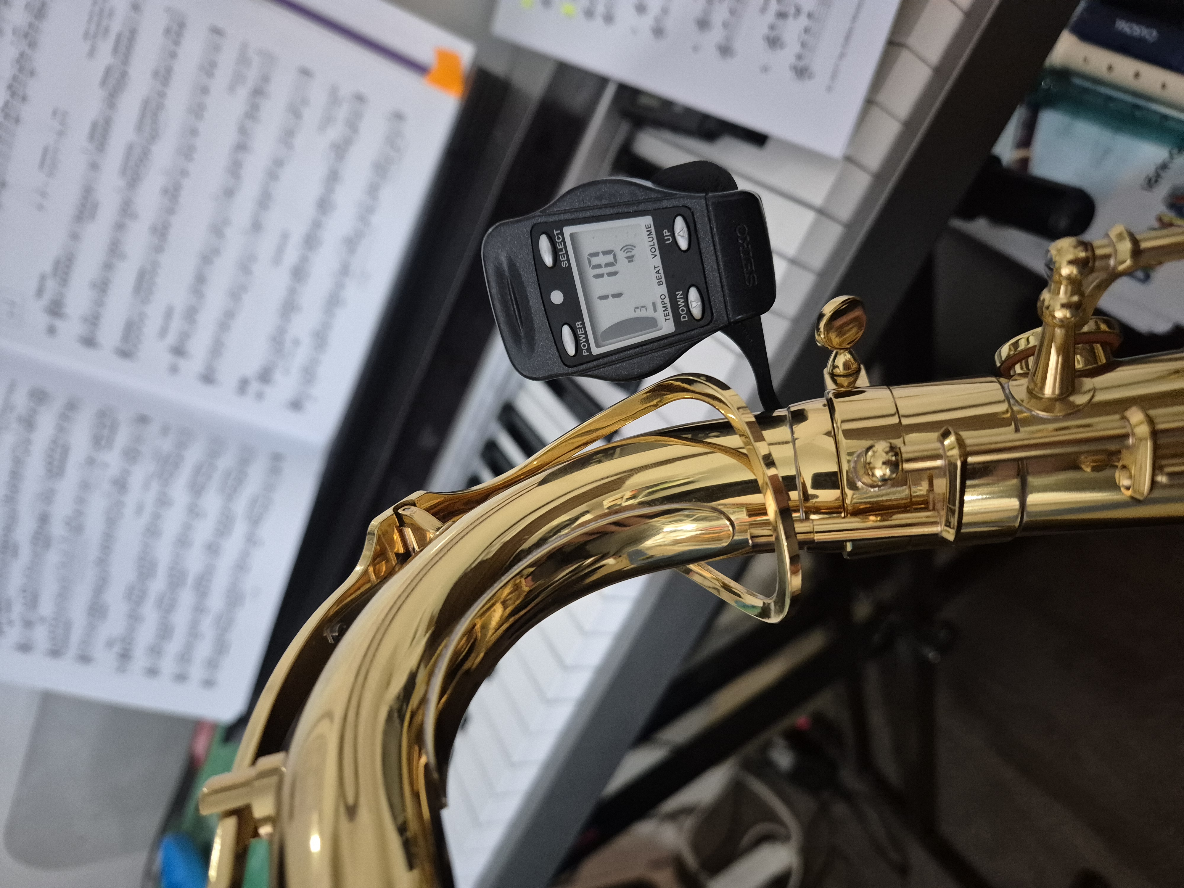 Metronome / tuner holder for wind instruments