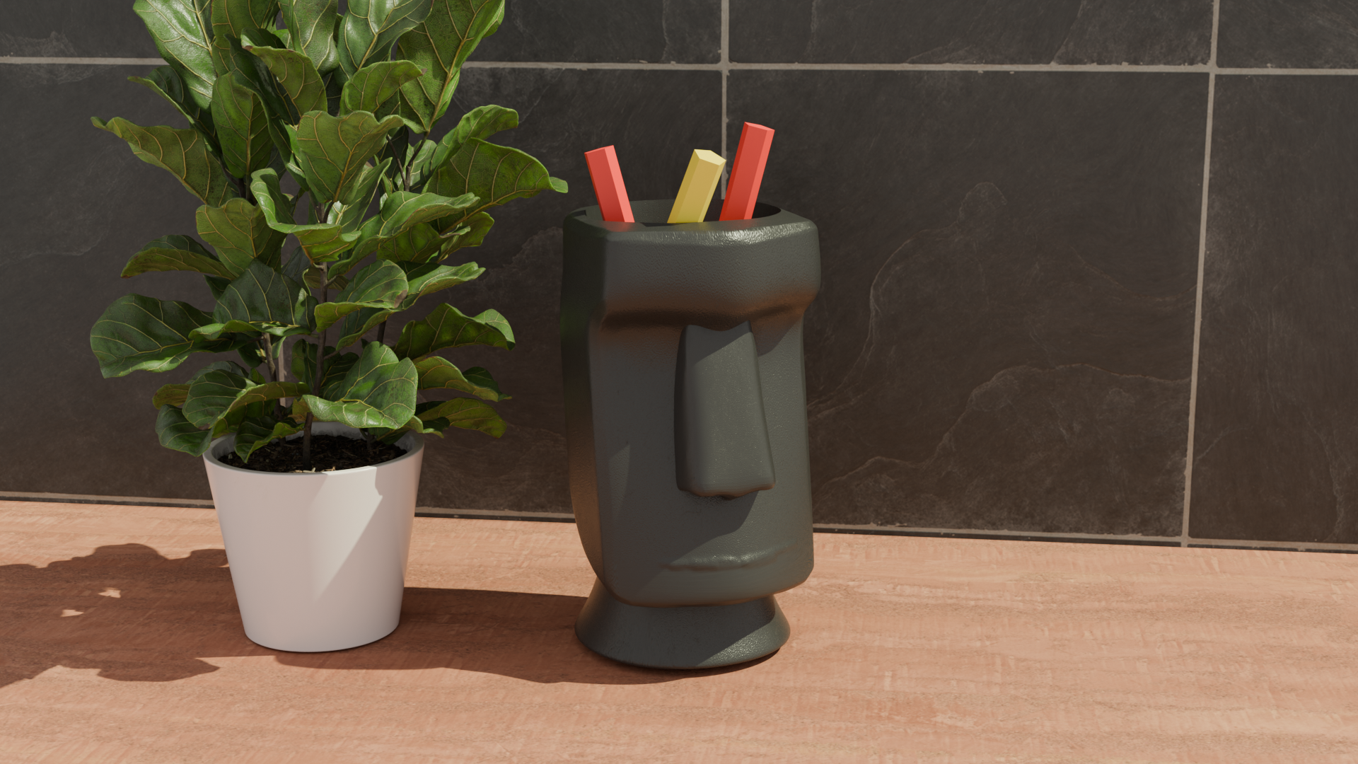 Moai statue pen holder