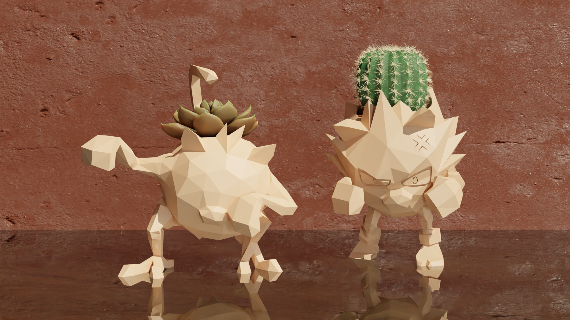Mankey & Primeape Low Poly - Pokemon Pot Plant
