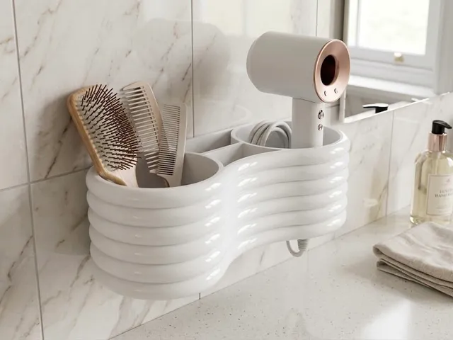Wall-Mounted Organizer / Hairdryer & Comb Holder (Log Cabin Style)