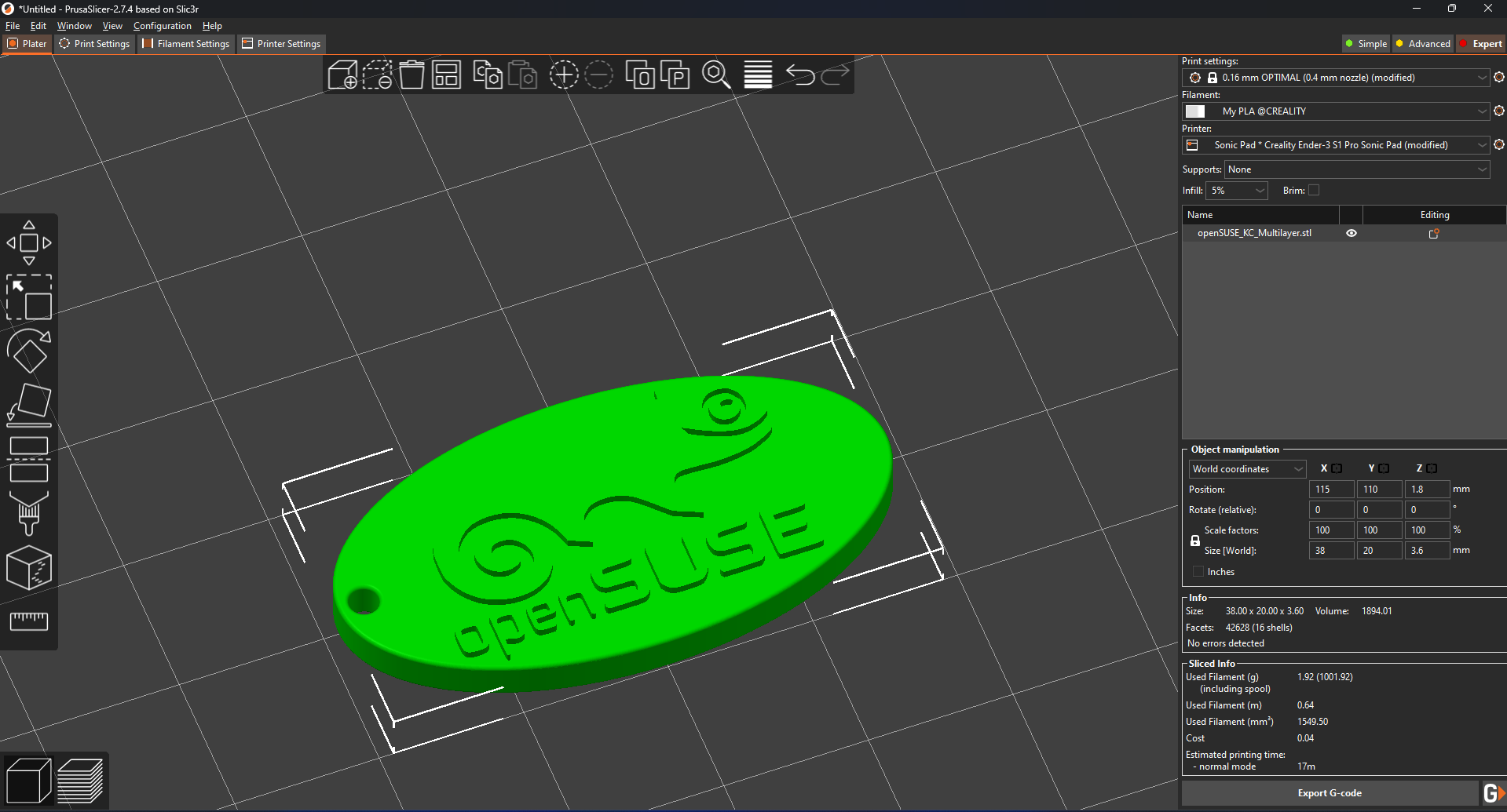 Miniatura 3 do modelo 3D openSUSE  distro linux logo key chain.