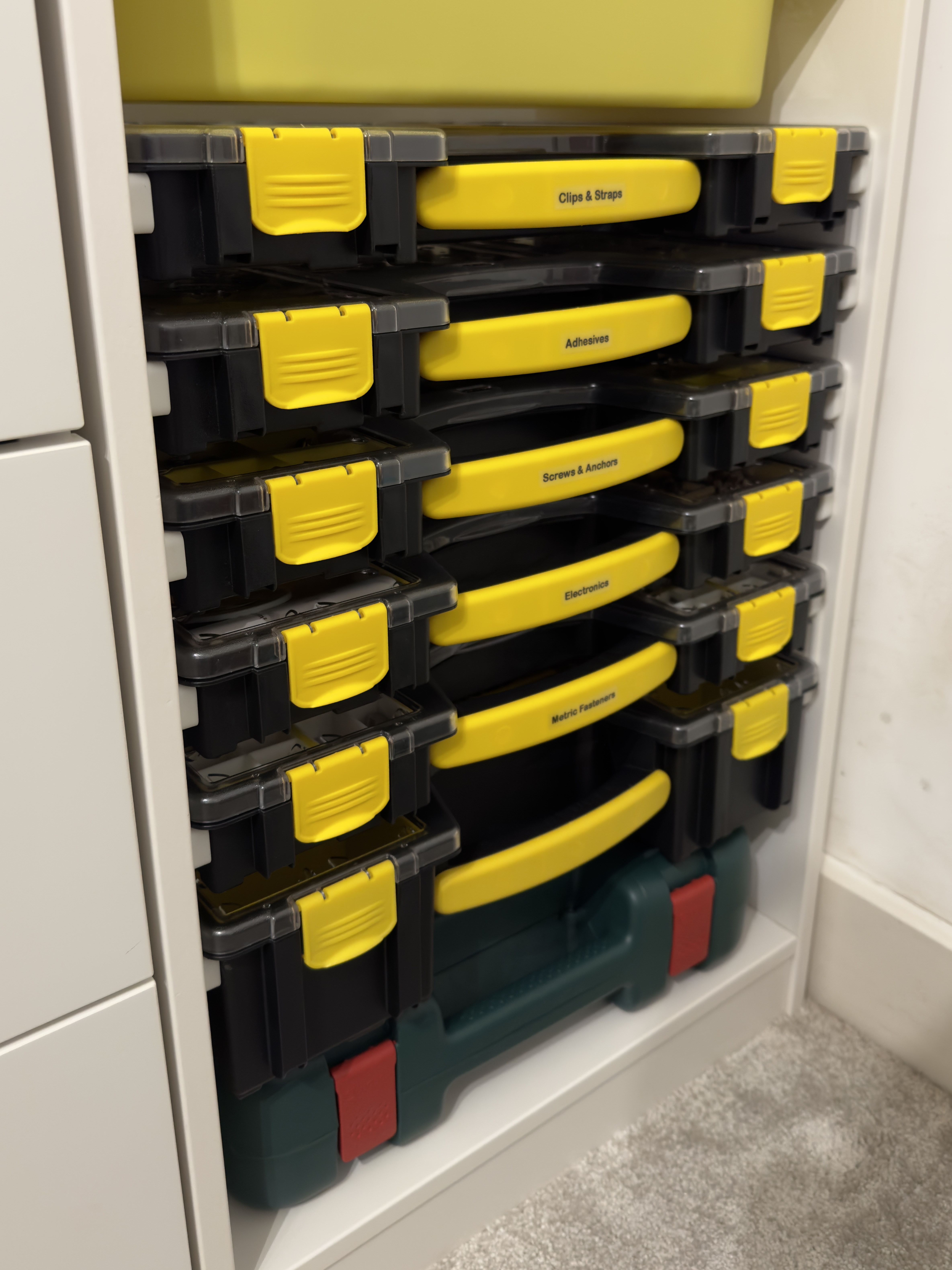 Rails to slide Stanley organizer into IKEA TROFAST shelf