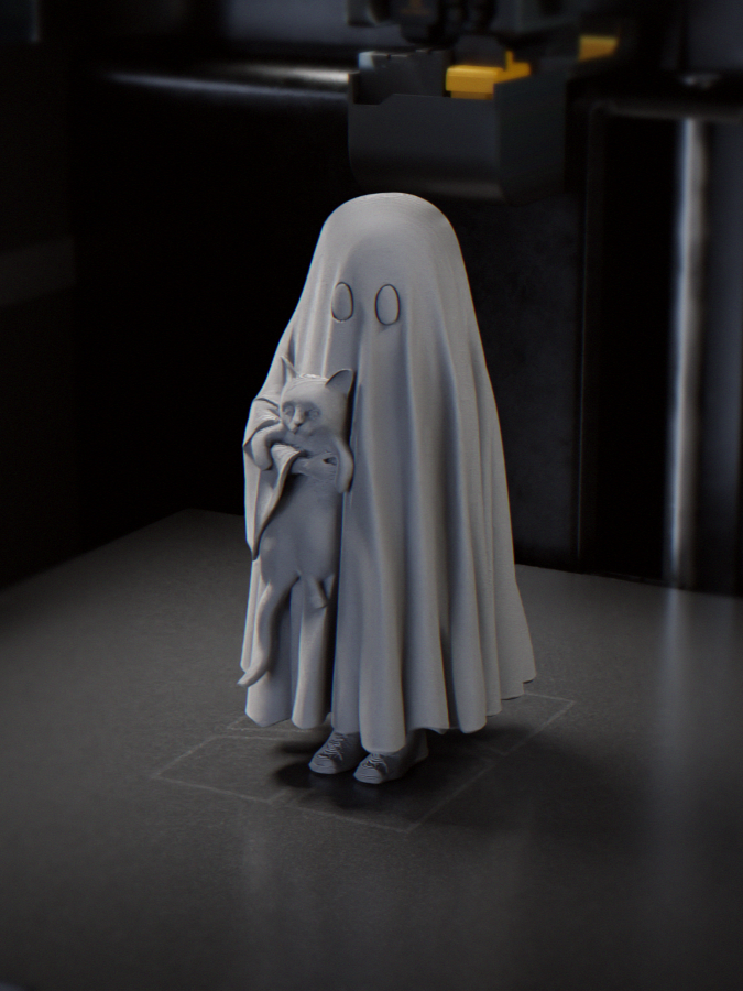 Cat And Ghost Figurine Animals Collectible 3D Printable