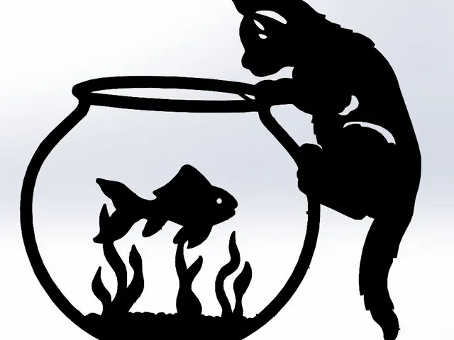 line art cat and fish, wall art cat and fish, 2d art cat and fish, cat and fish