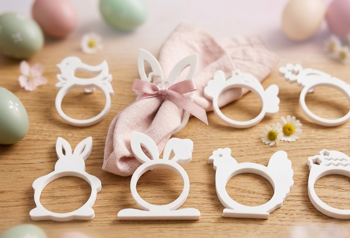 Easter Bunny Napkin Holde Set – Minimalist 3D Printed Table Decor