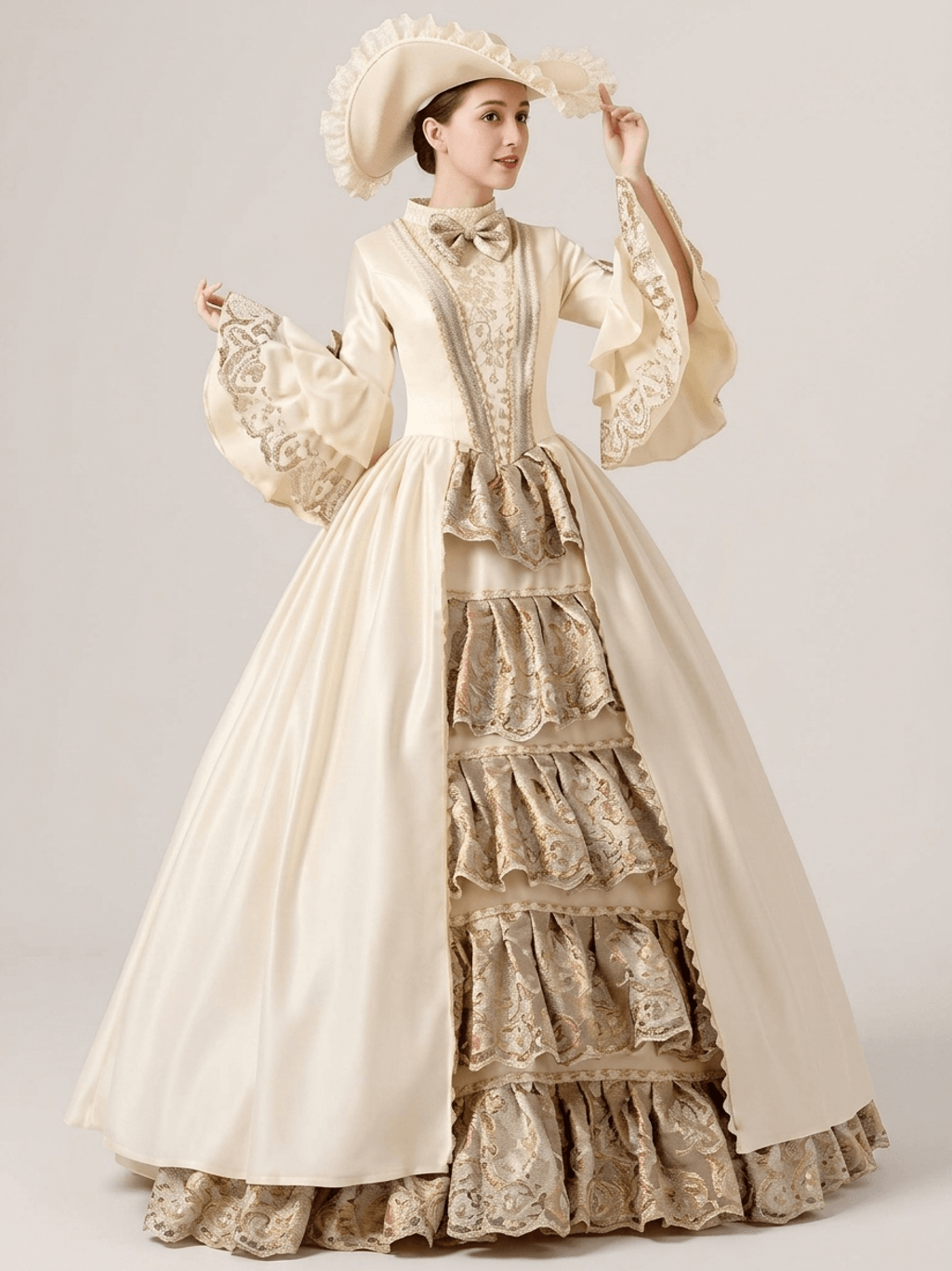 Victorian Art - Lady in Cream Touching Her Hat