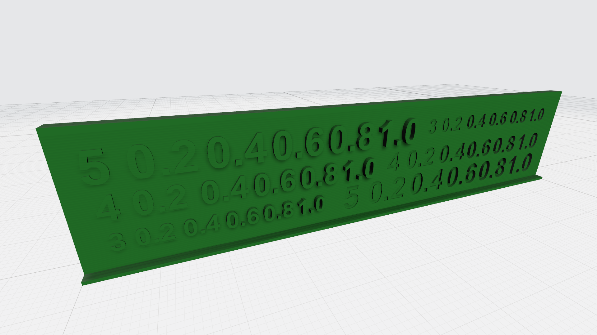 Vertical Text Test print 0.2 to 1 mm concave and convex text