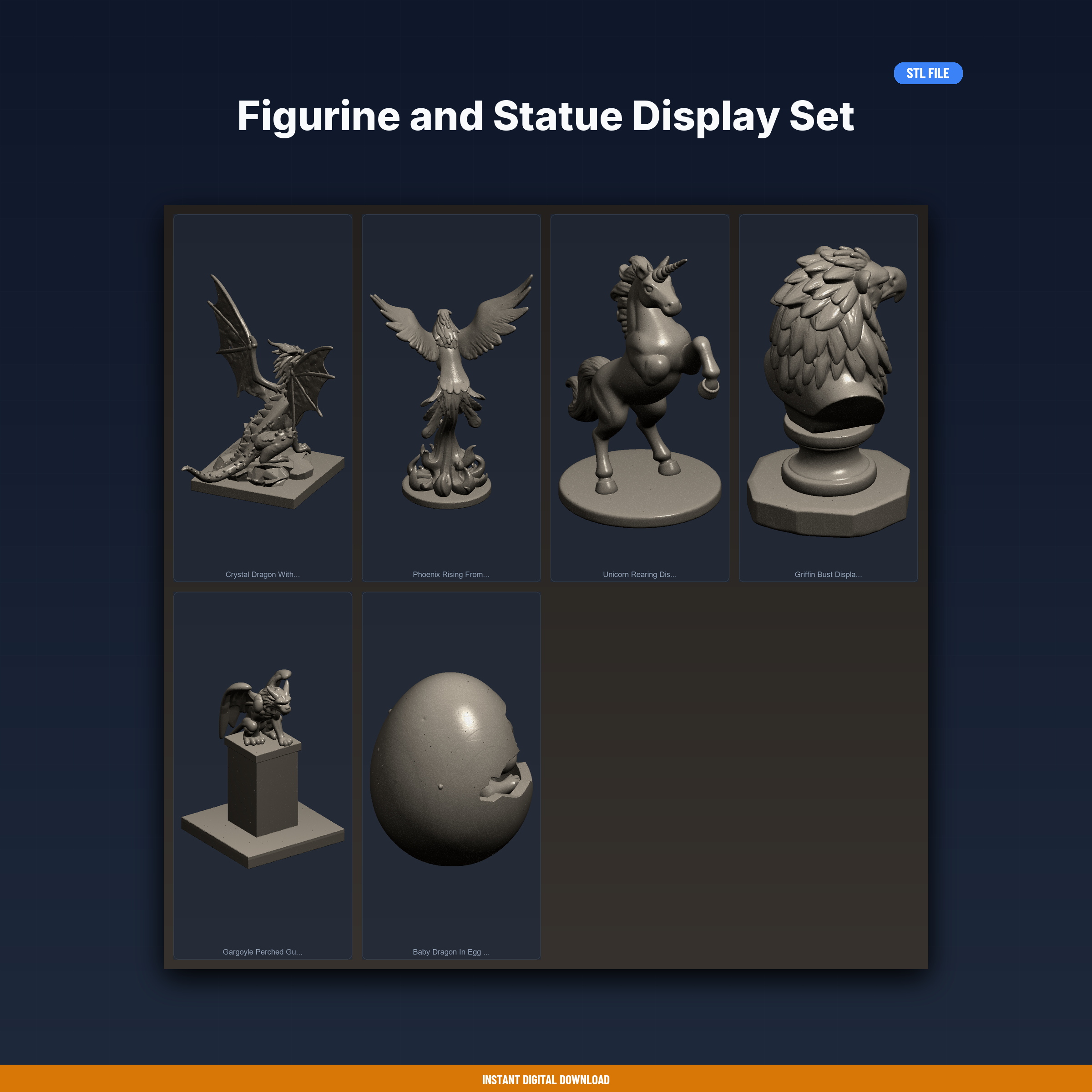 Figurine and Statue Display Set - 6-Model STL Bundle