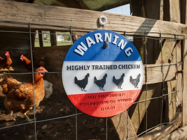 WARNING – HIGHLY TRAINED CHICKEN – NOT RESPONSIBLE FOR INJURIES OR POSSIBLE DEATH