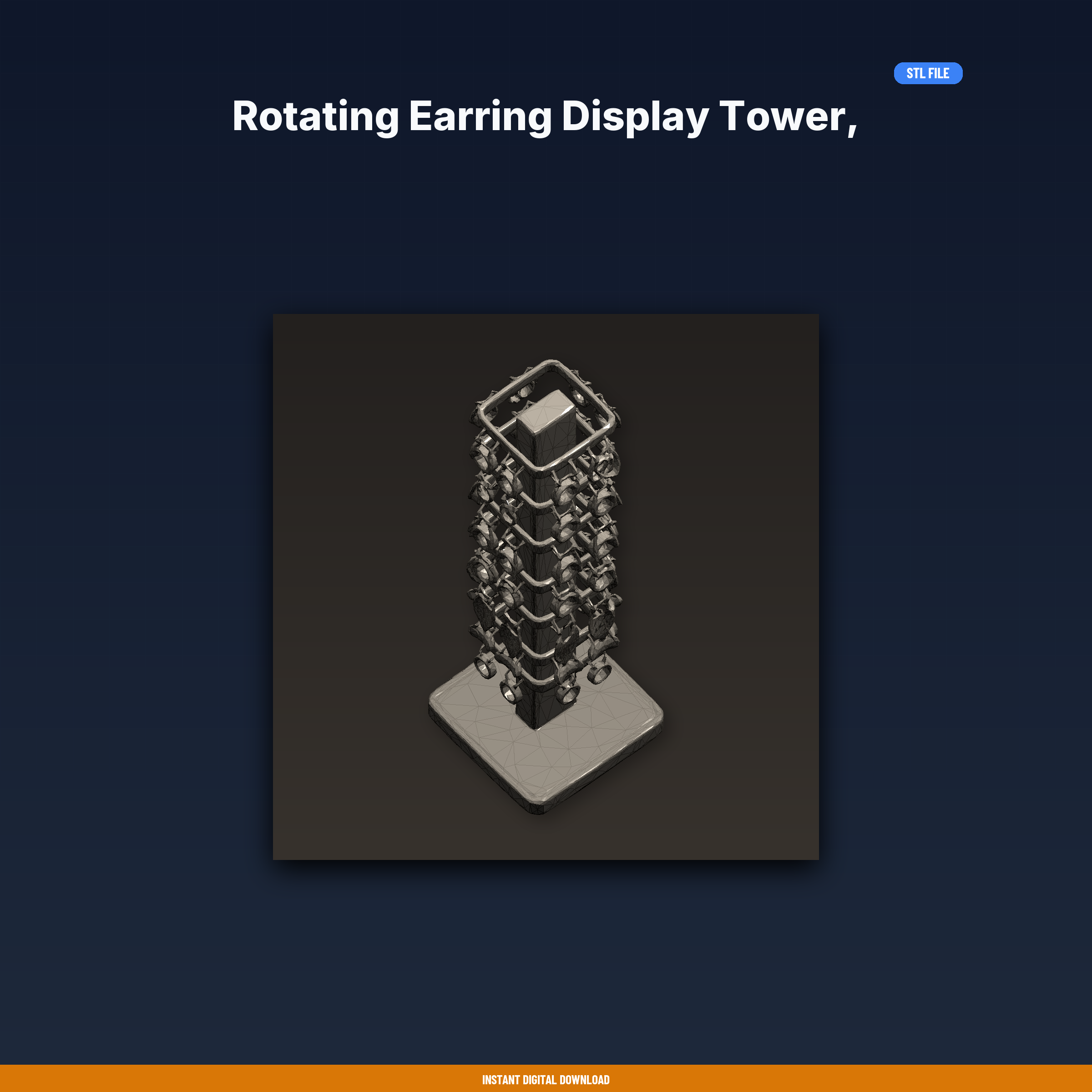 Rotating Earring Display Tower, Spinning Organizer, Holds 80+ - 3D Printable STL File