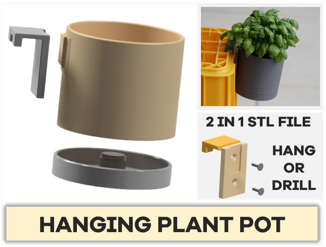 [v2] Hanging Plant Pot - Plant Pot with Hanger and Water Drainage. Hanging Herbs Planter Vase with Hook.