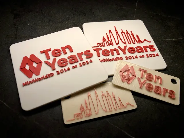 Ten Years of MiniWorld3D logo - Coasters & Key rings