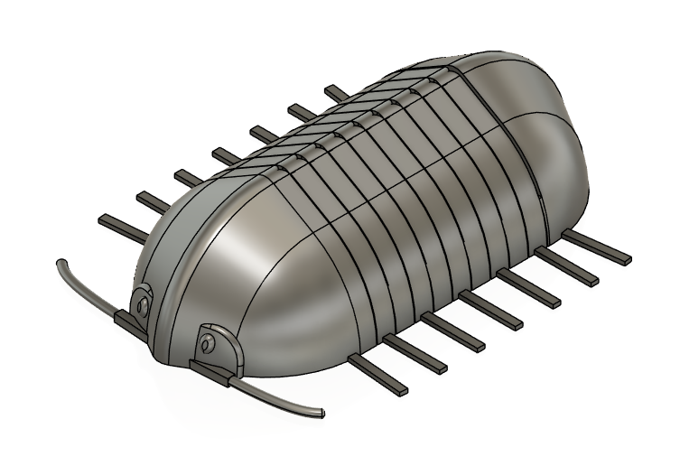 Compliant print-in-place Isopod / woodlouse / roly-poly toy