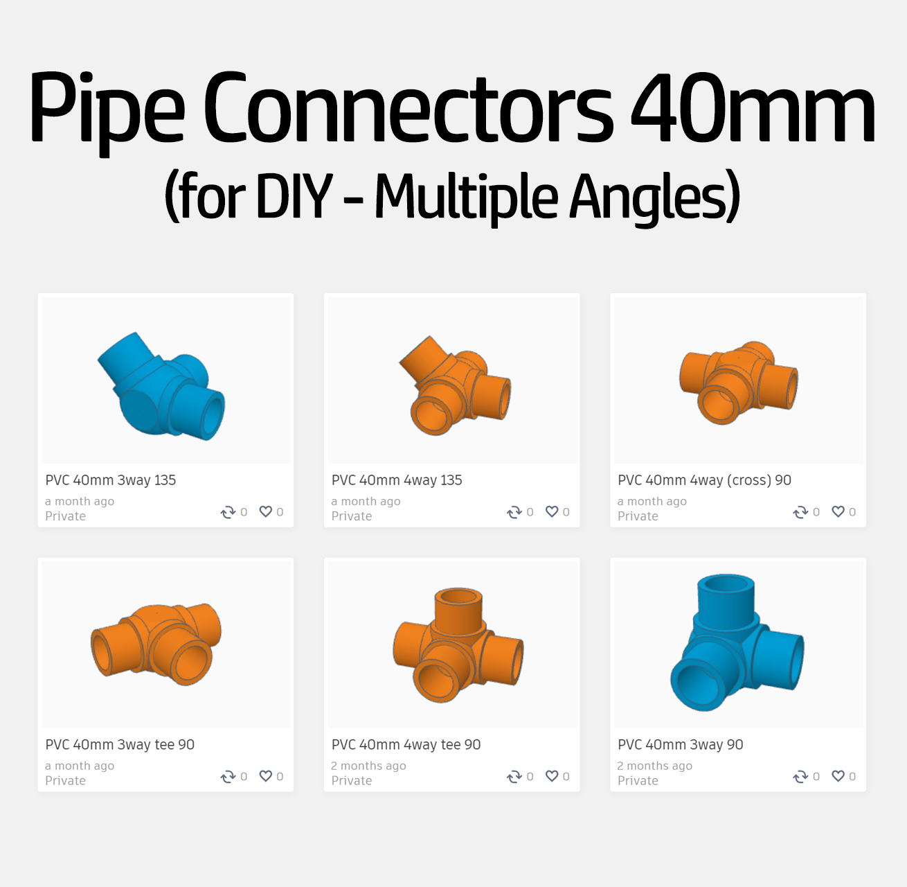 Multiple Angles 40 mm PVC Pipe Connectors for DIY (Balls Pool, Greenhouse, etc.)