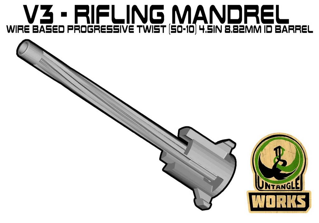 V3 inspired v2 Rifling Mandrel - Wire Based Progressive Twist (50-10) 4.5in 8.82mm ID Barrel