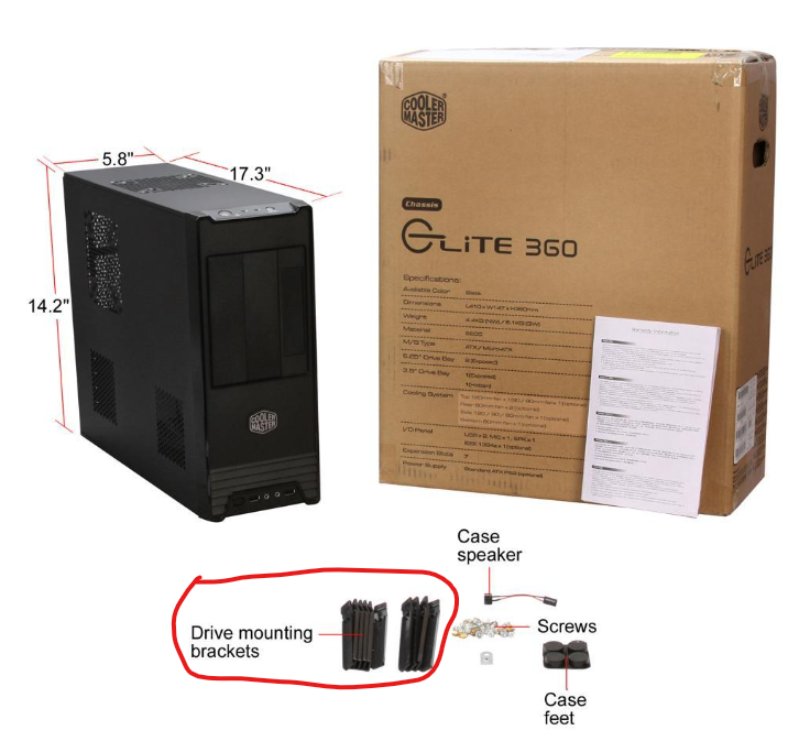 Cooler Master Elite 360 case -  drive brackets