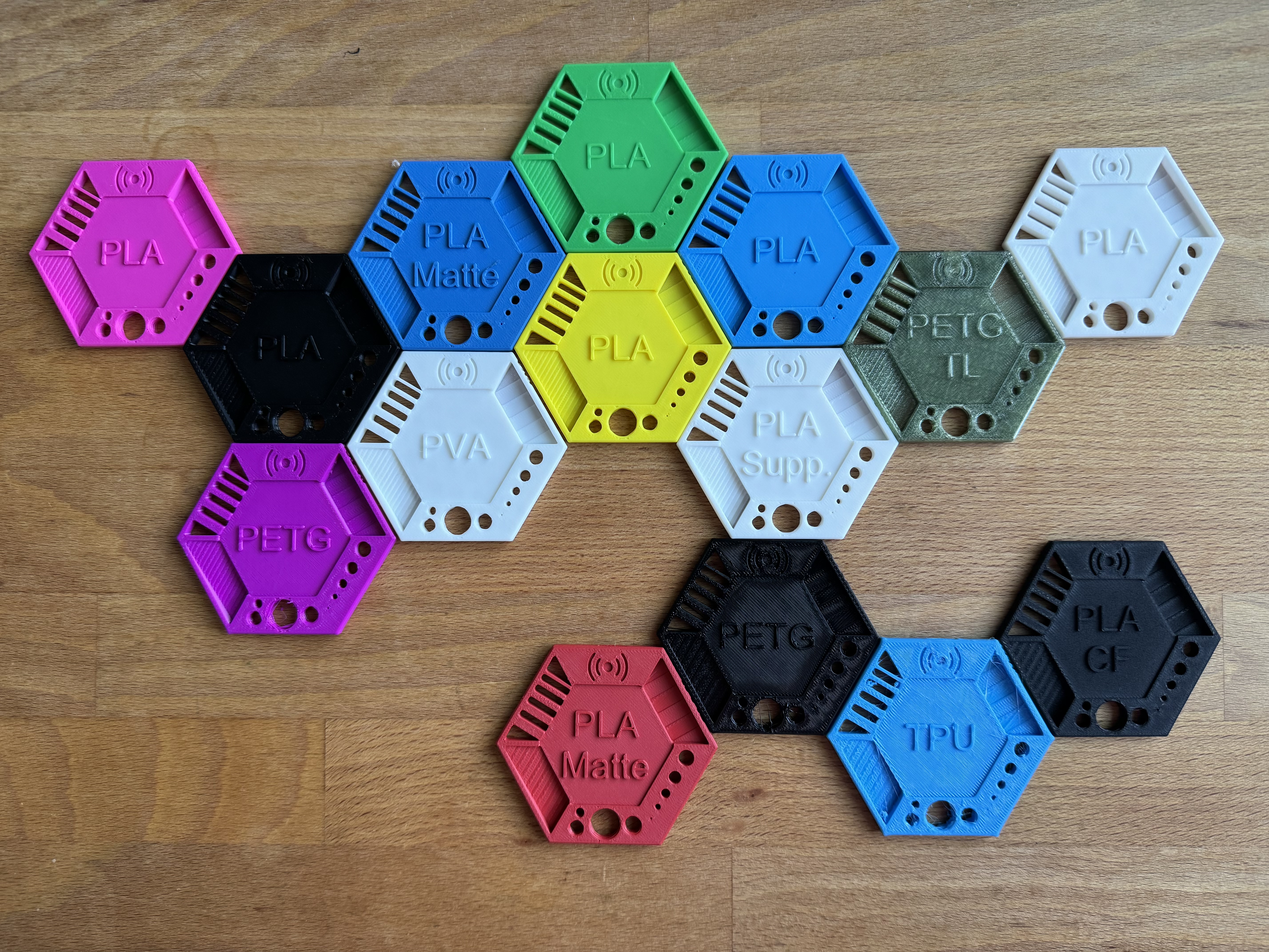Over-Engineered Parametric Hexagonal Magnetic Smart Filament Swatches and/or Badges