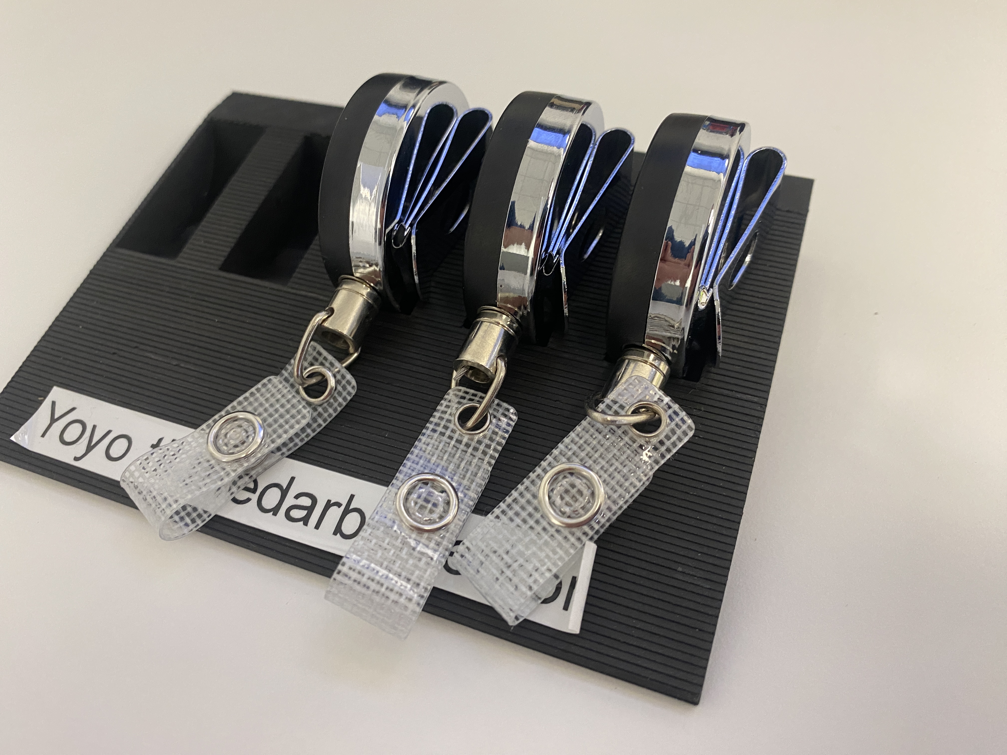 Retractable badge holder lined up