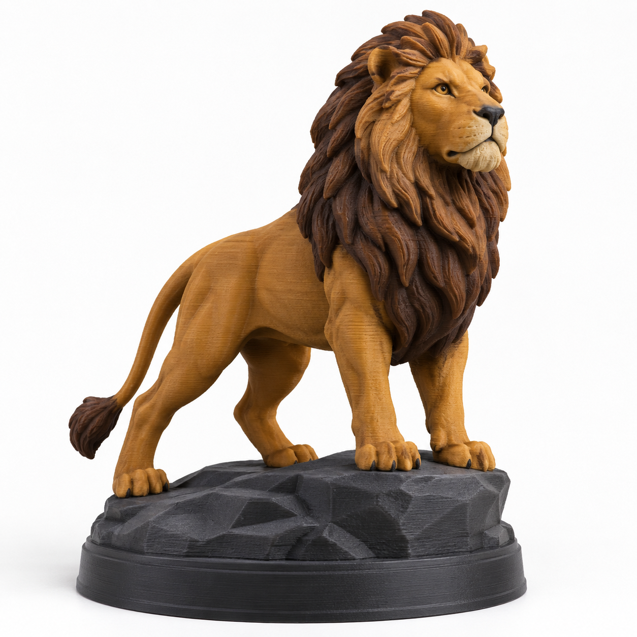 A majestic lion on a stone pedestal.