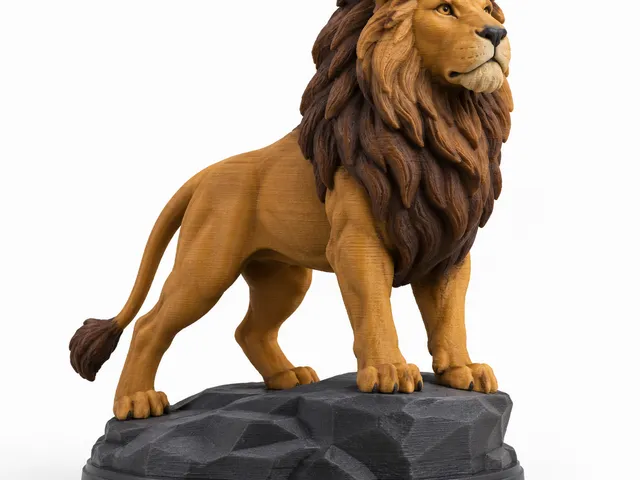 A majestic lion on a stone pedestal.