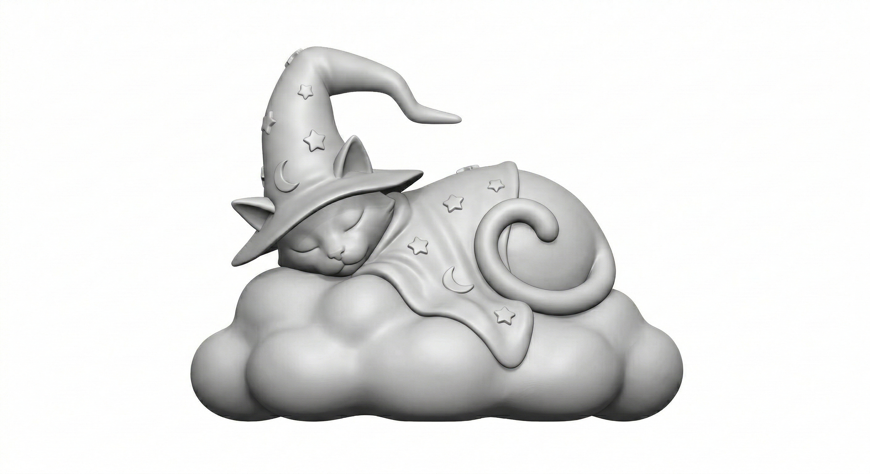 Sleeping Wizard Cat on a Cloud – Cute Fantasy Figurine