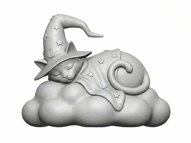 Sleeping Wizard Cat on a Cloud – Cute Fantasy Figurine