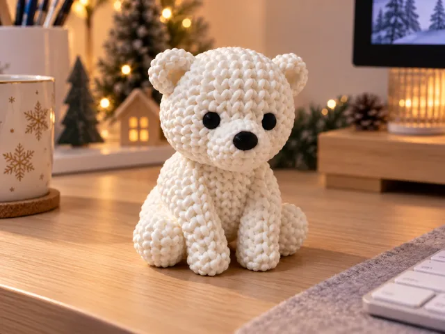 Knitted Polar Bear - crochet style no AMS, no glue