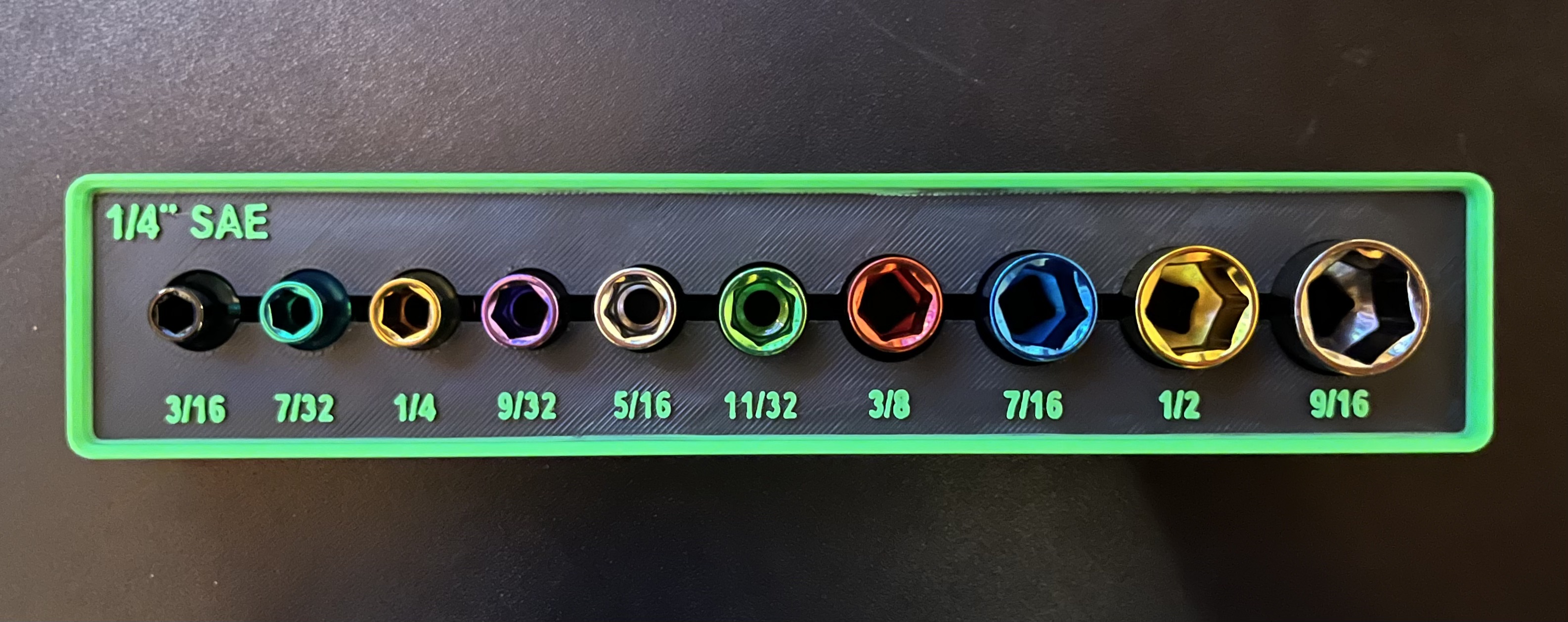 Gridfinity Pittsburgh Pro 1/4" SAE Color-Coded Socket Organizer (Harbor Freight 67863)