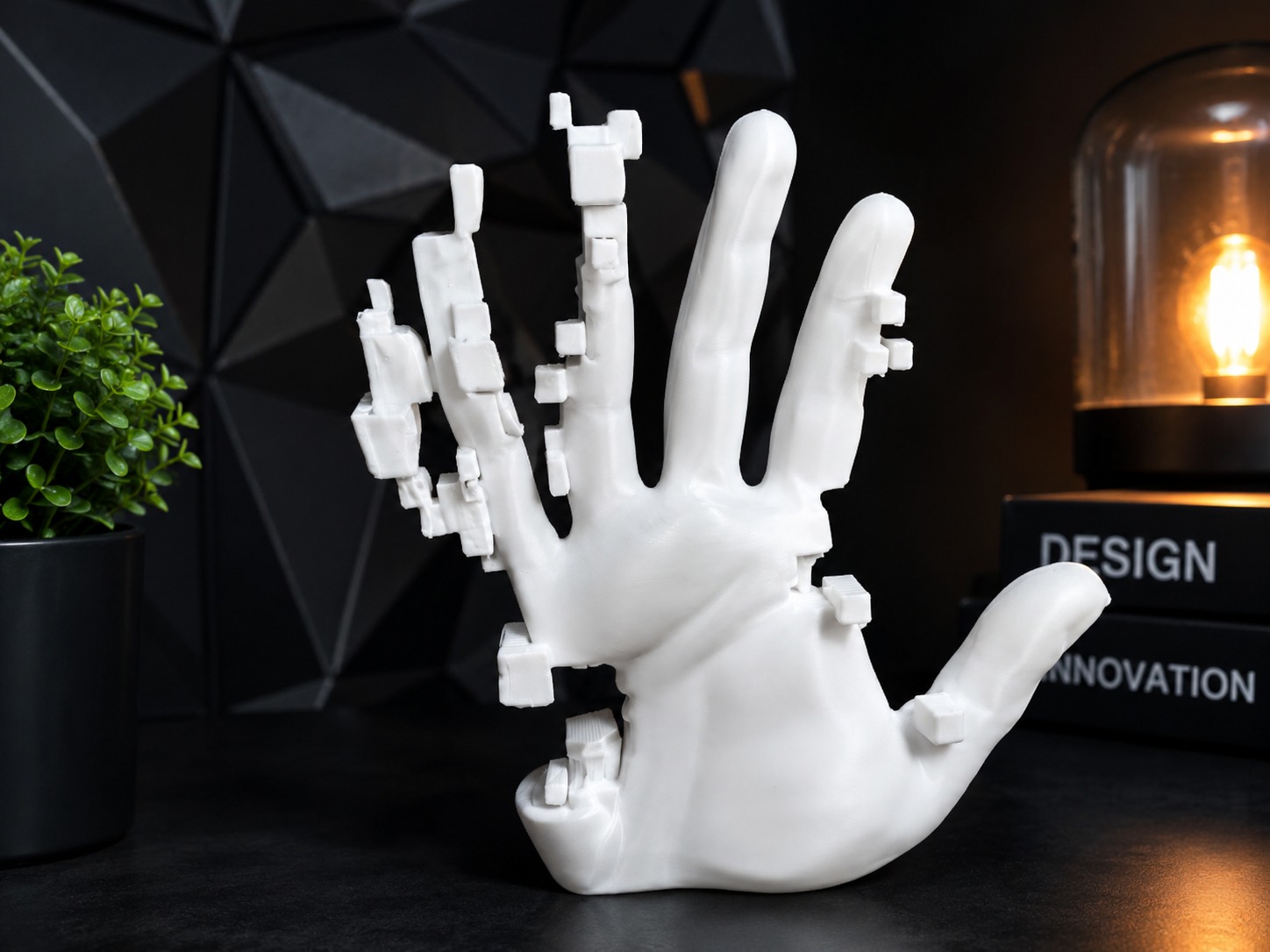 Pixel-Hand Skulptur