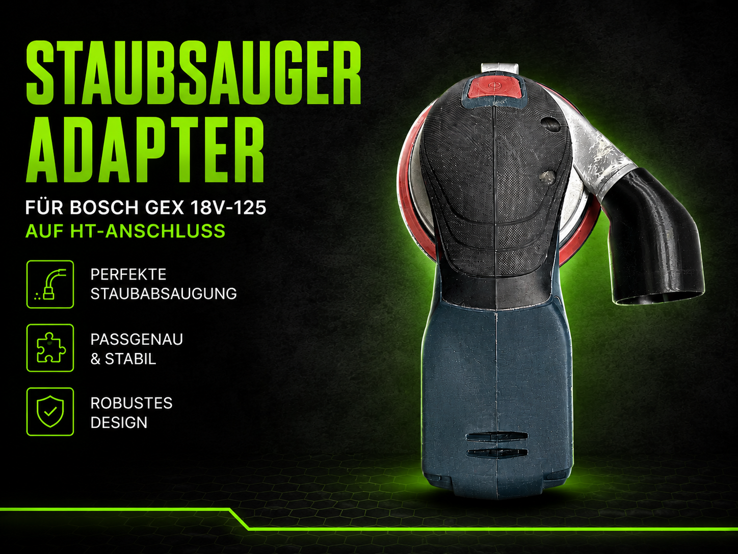 Staubsauger-Adapter für BOSCH GEX 18/12-125 auf HT DN50 - Vacuum Adapter - secure fit