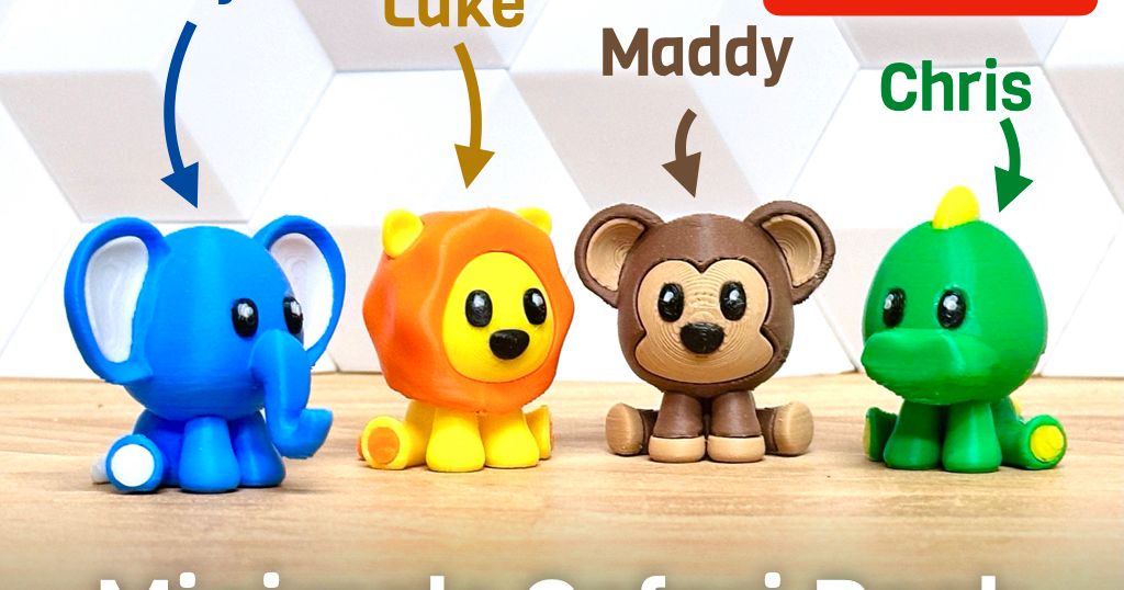 Minimals Safari Pack (cute tiny animal figures - elephant, lion, monkey and crocodile) by GlennovitS 3D | Download free STL model | Printables.com