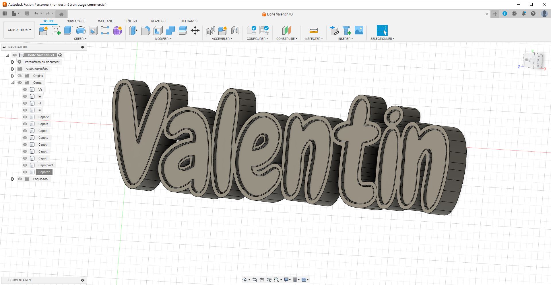 Boite lumineuse Valentin