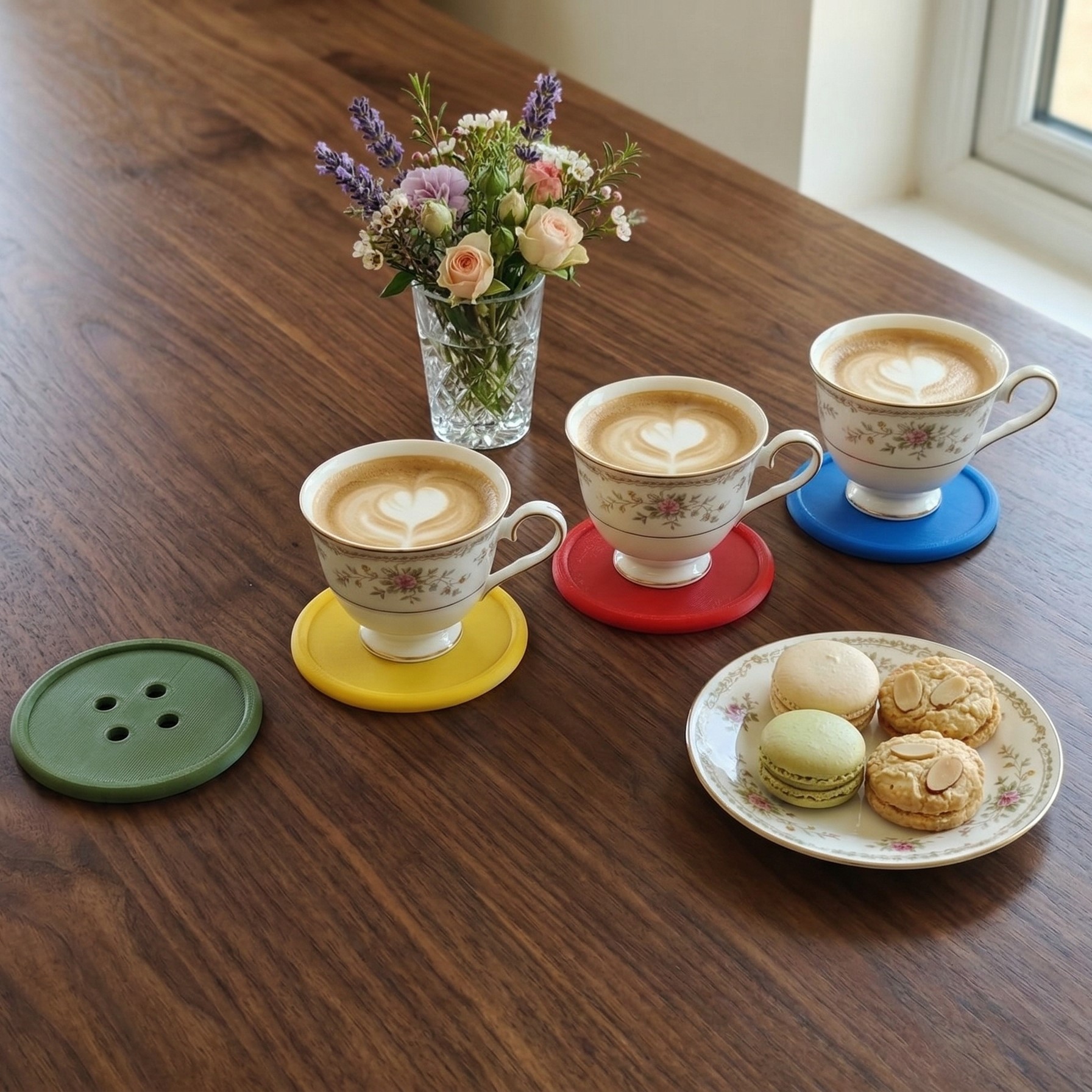 Button Cup Coaster - 2 Sizes (70mm & 90mm) 3D model